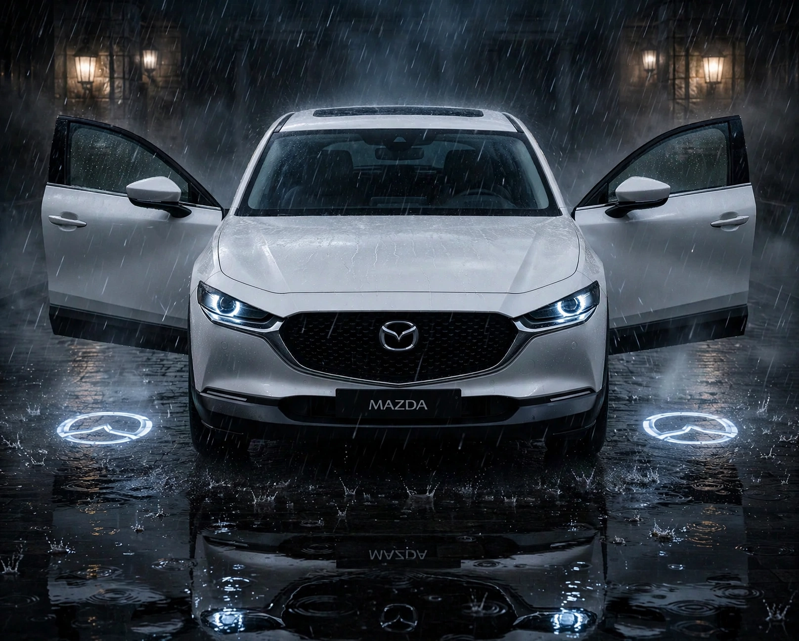 Mazda lluvia dramática reflejos